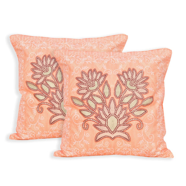 Flamingo Lotus Design Diwan Set (5 Cushion Cover + 2 Bolster