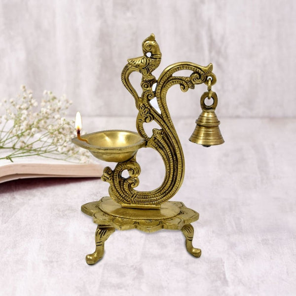 Handmade Brass Peacock Design Diya Candle Gold Color