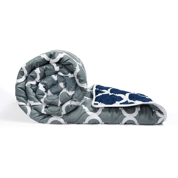 Reversible Single Comforter, Navy Blue and White - Abstract (110 GSM)