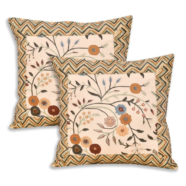 Tan Floral Design Diwan Set (5 Cushion Cover + 2 Bolster 