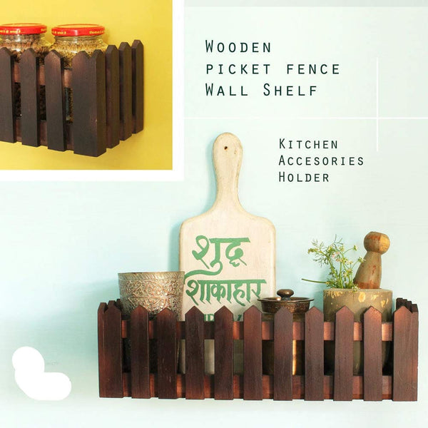 Baad Wall Shelf - Picket Fence Style Wooden Shelves Set of 2
