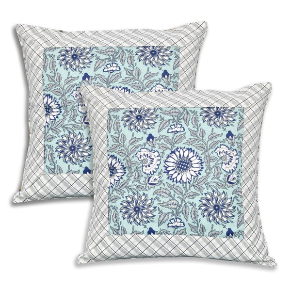 Babyblue Floral Design Diwan Set (5 Cushion Cover + 2 