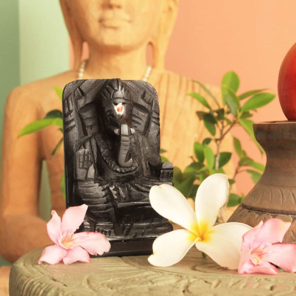 Black Stone- Lucky Left Trunk Ganesha Idol