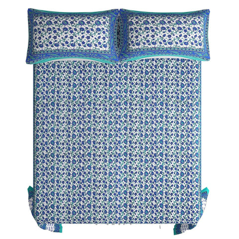 Blue Booti Cotton Jaipuri Bedsheet (Double Bed)