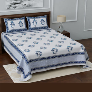 Blue Tree Design Cotton Jaipuri Bedsheet (Double Bed)