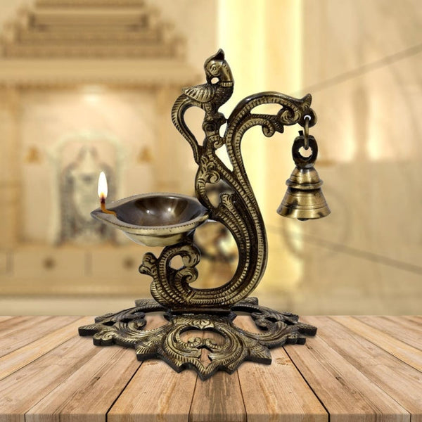 Brass Curved Peacock Design Diya Diya for Temple Decor and 