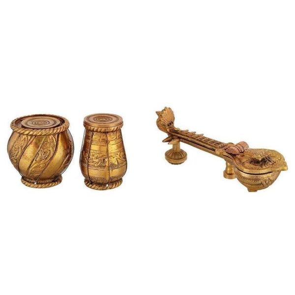 Brass Veena Tabla Dugi Set - Table Decor Decorative 