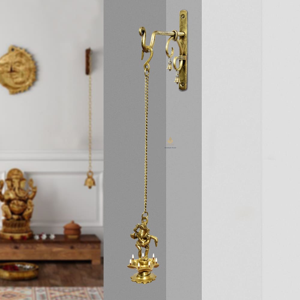 Brass Wall Hanging Ganesh Diya With Wall Hanger