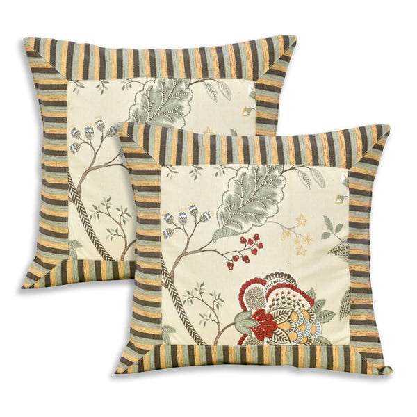 Cream Floral Design Dewan Set (5 Cushion Cover + 2 Bolster 