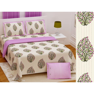 Yellow Kantha Pattern Tree Design Bedsheet with Set of 2 