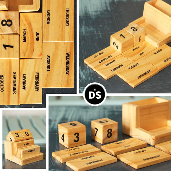 Desk Calendar - Yellow Polished Wooden DIY Calendar -Flip 