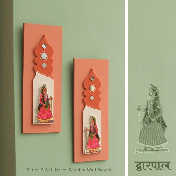 Dwarpal- Gatekeeper- Mudran Shaili Wall Decor Panel- Pink- 