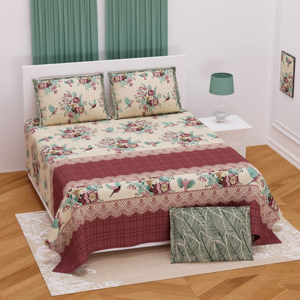 Floral Bird Design Bedsheet Set (2 Pillow Covers)
