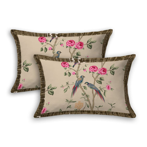 Floral Bird Design Beige Multi Color Bedsheet Set (2 Pillow 