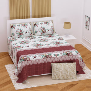 Floral Bird Design Light Green Bedsheet Set (2 Pillow 