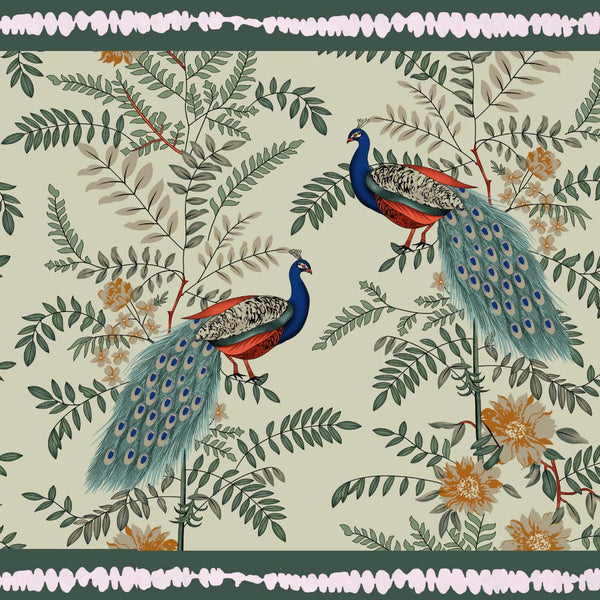 Green Color Floral Bird Design Bedsheet Set (2 Pillow Cover)