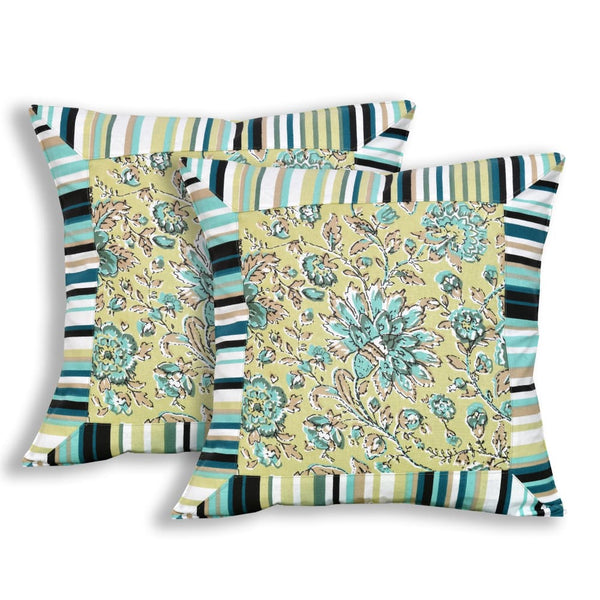 Green Floral Design Diwan Set (5 Cushion Cover + 2 Bolster 