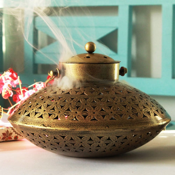 Handcrafted Iron Degchi Handi Pot - A Dhoop Incense Holder with Brass Bell Art Iron Hanger