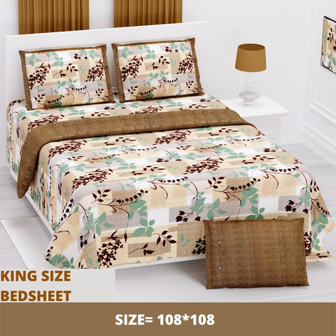 Leaf Design King Size Jaipur Made Bedsheet With Set of-2 Cushion Cover