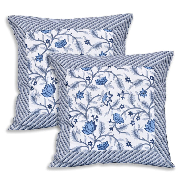 Light blue floral Design Diwan Set (5 Cushion Cover + 2 