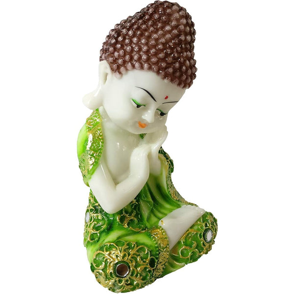 Marble Finish Baby Buddha Statue Green Showpiece Home Decor Idol Handcrafted Gift