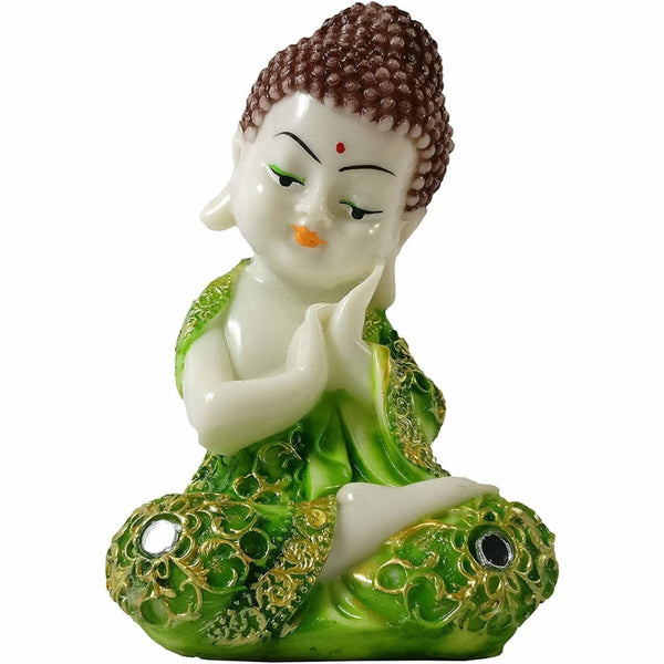 Marble Finish Baby Buddha Statue Green Showpiece Home Decor Idol Handcrafted Gift