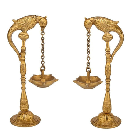 Parrot Design Diya Brass Hanging Candle Spiritual Decor Diya