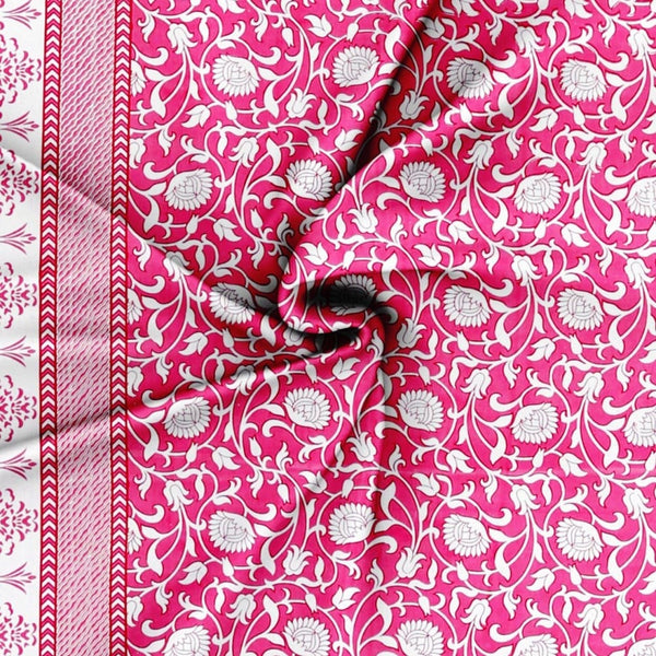 Pink Floral Jaipuri Bedsheet (Double bed)