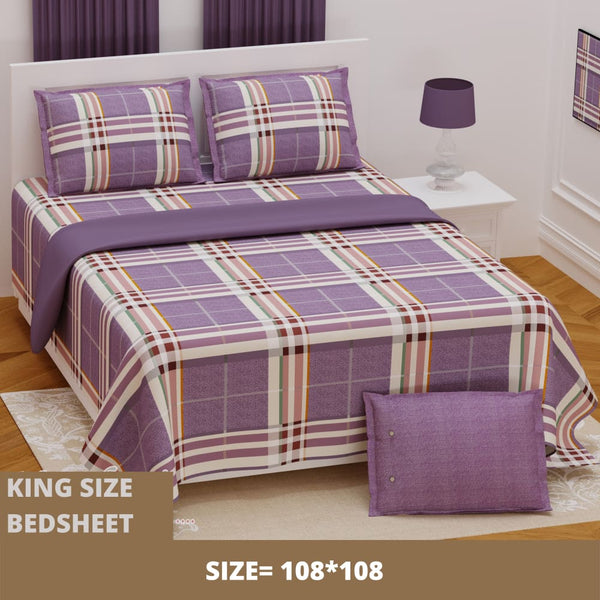 Purple Design Boxes King Size Printed Bedsheet With Set of-2 Cushion Cover