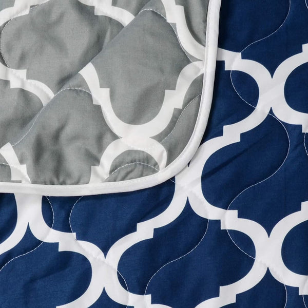 Reversible Single Comforter, Navy Blue and White - Abstract (110 GSM)
