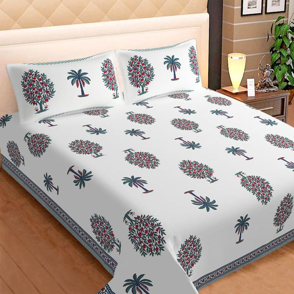 Royal Blue Palm tree Jaipuri bedsheet (Double bed)