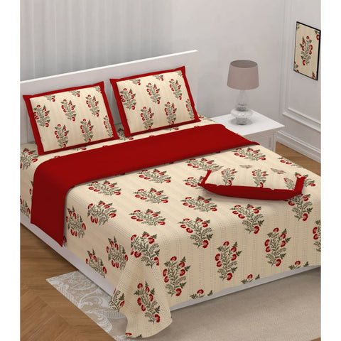 Small Tree Pattern Katha Design Yellow Bedsheet with Set of 