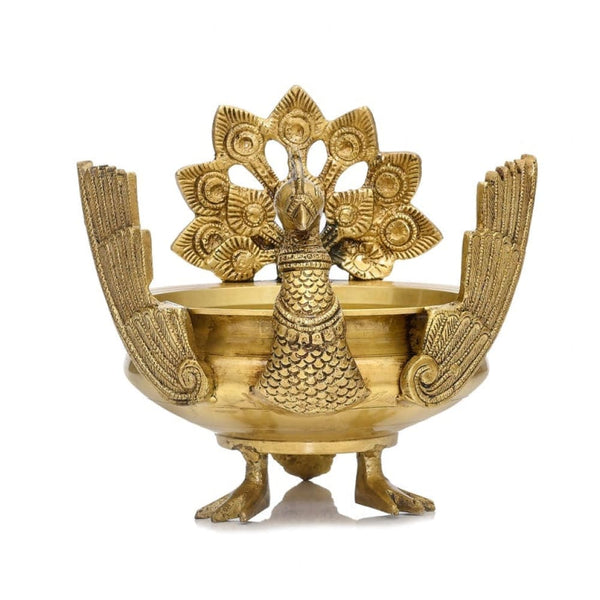 Spiritual Peacock Design Urli Golden Color Ethnic Winged 